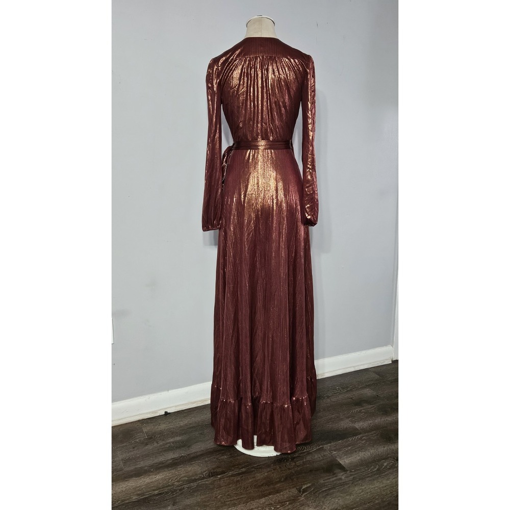 WAYF Meryl Long Sleeve Wrap High-Low Cocktail Dress Bronze XS - Picture 3 of 9